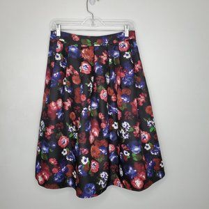 HIKA Multi-Color Abstract Floral Pleated Full Skirt Size L